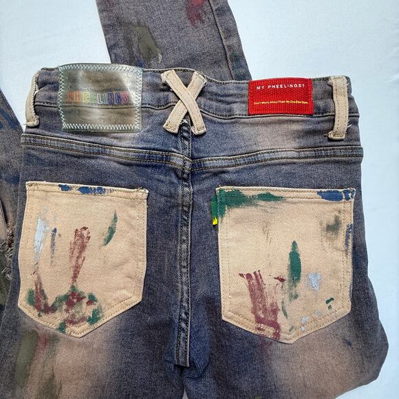 PHEELINGS Paint Splatter Distressed Skinny Jeans Colorful Artsy Denim Size 28 - Picture 8 of 12